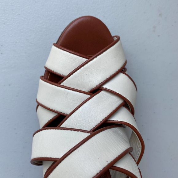 COLE HAAN Brown and White Leather Strappy Slingback Heels, Size 5.5B - Picture 5 of 11